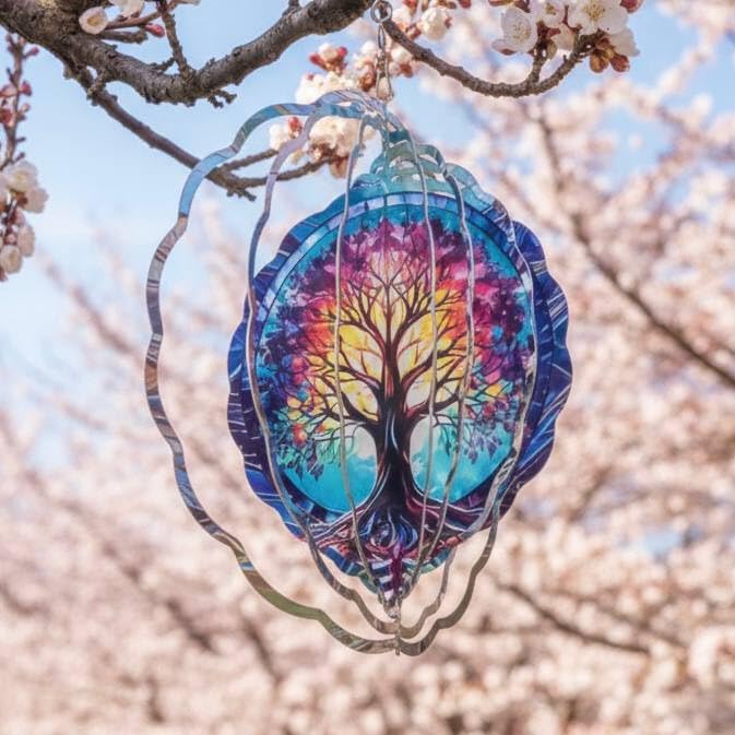 PUCPAM Tree of Life Wind Spinner, 3D Hanging Stainless Steel Garden Spinner, Wind Spinner Hanging for Outdoor & Indoor Décor, Unique Gifts for Yard Garden Decoration or Patio Décor (Tree of Life) - Image 2